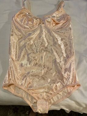 Vanity Fair Peach Satin Floral Bodysuit